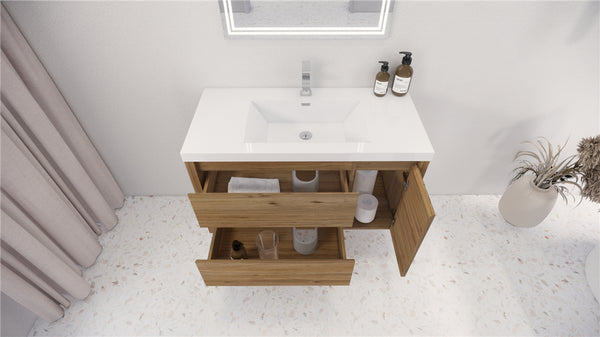 Jack Wall Mounted Single Bathroom Vanity Set in Natural Oak