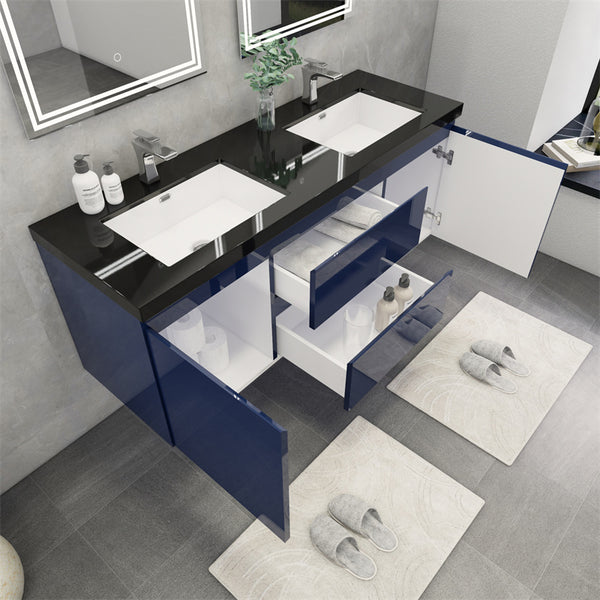 Belli 60 Inch Double Sink Wall Mounted Bathroom Vanity Set